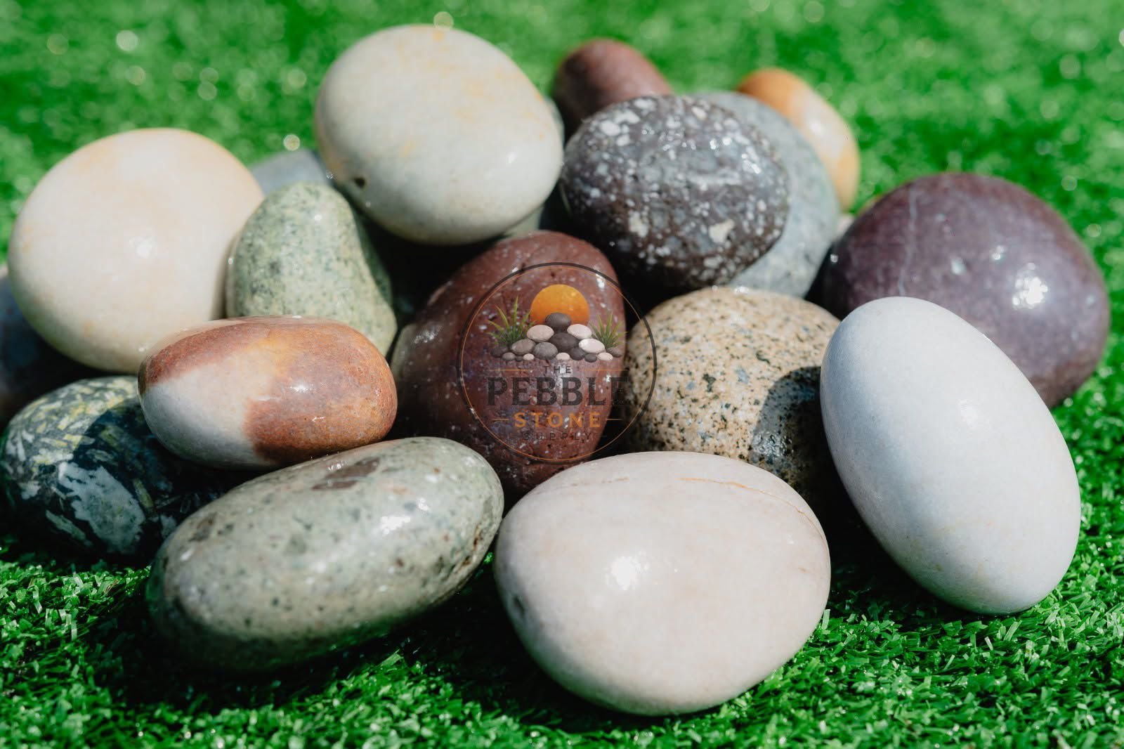 Mixed color pebble stones for garden and landscape design projects